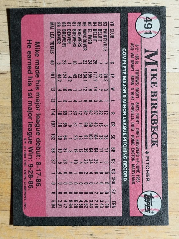 1989 Topps #491 Mike Birkbeck