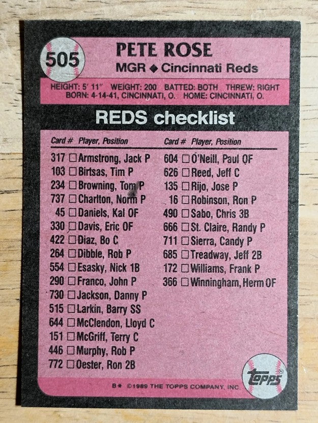 1989 Topps #505 Pete Rose MG