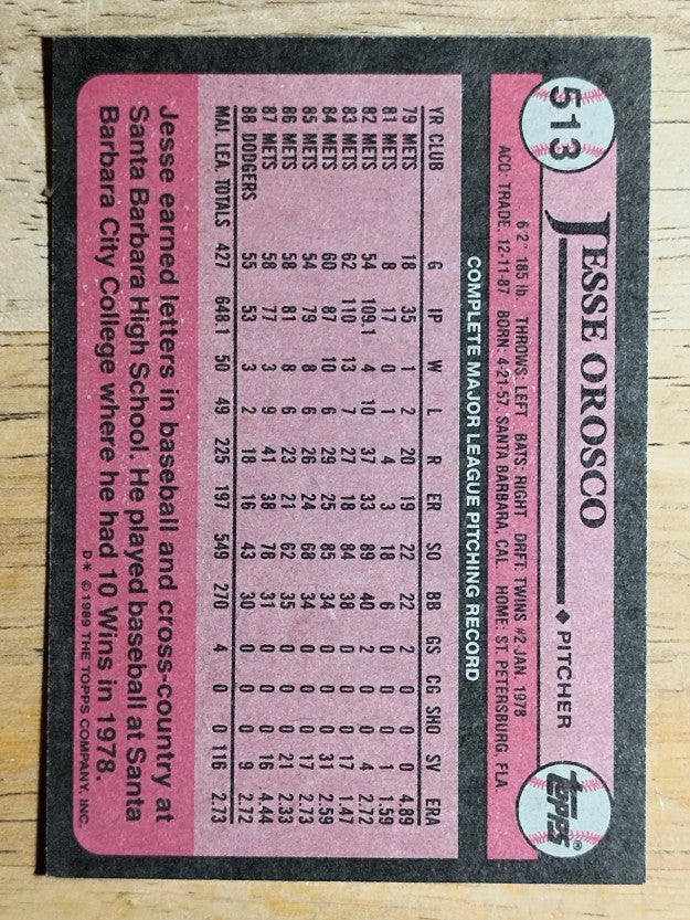 1989 Topps #513 Jesse Orosco