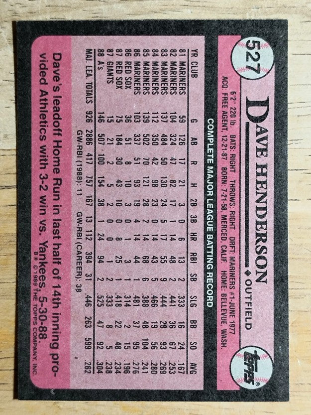 1989 Topps #527 Dave Henderson