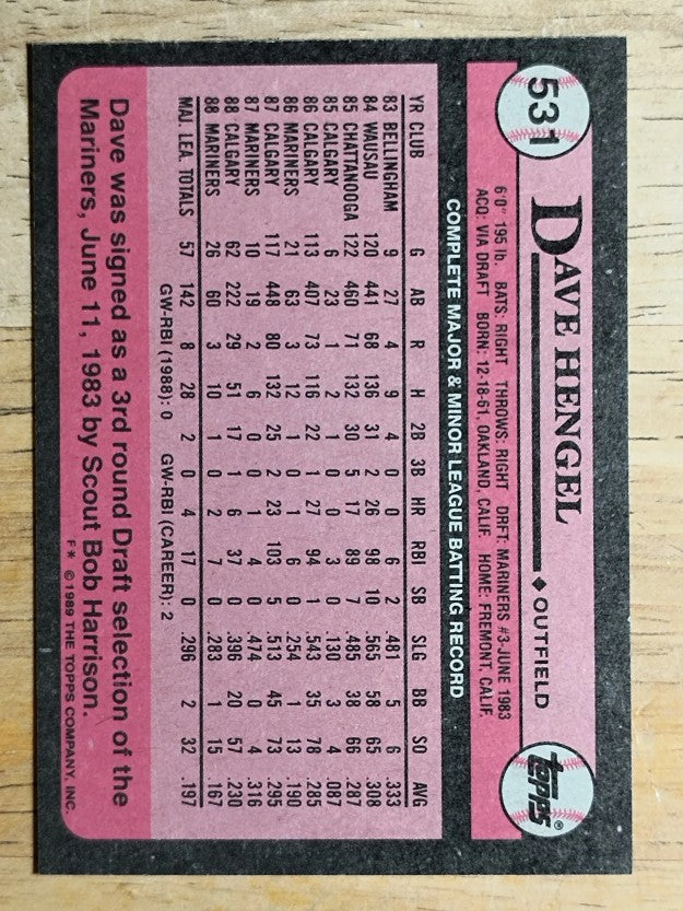1989 Topps #531 Dave Hengel
