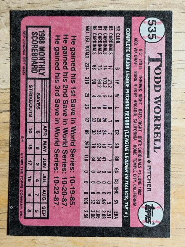 1989 Topps #535 Todd Worrell