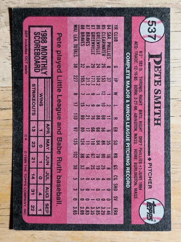 1989 Topps #537 Pete Smith
