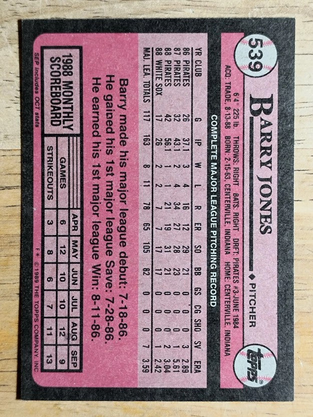 1989 Topps #539 Barry Jones