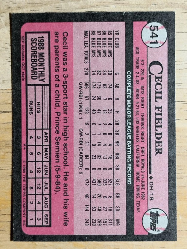 1989 Topps #541 Cecil Fielder