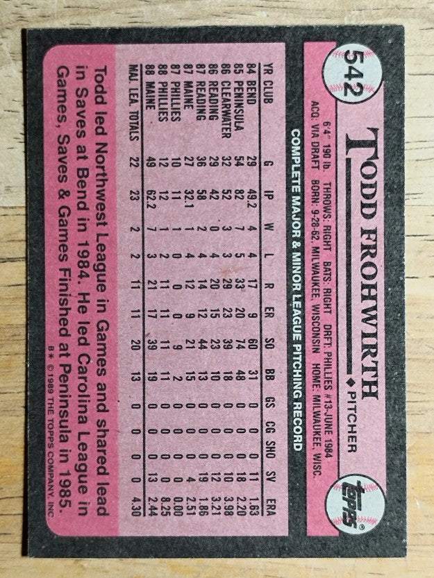 1989 Topps #542 Todd Frohwirth