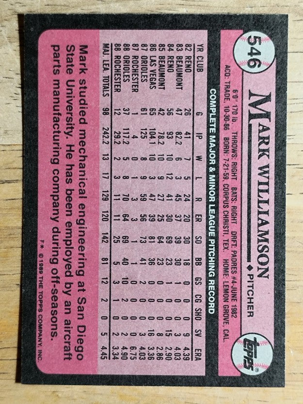 1989 Topps #546 Mark Williamson
