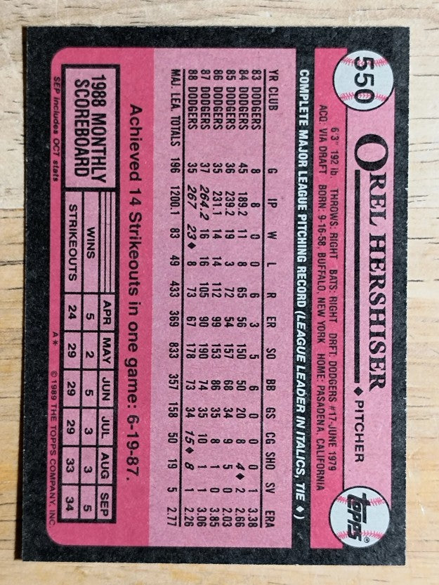 1989 Topps #550 Orel Hershiser