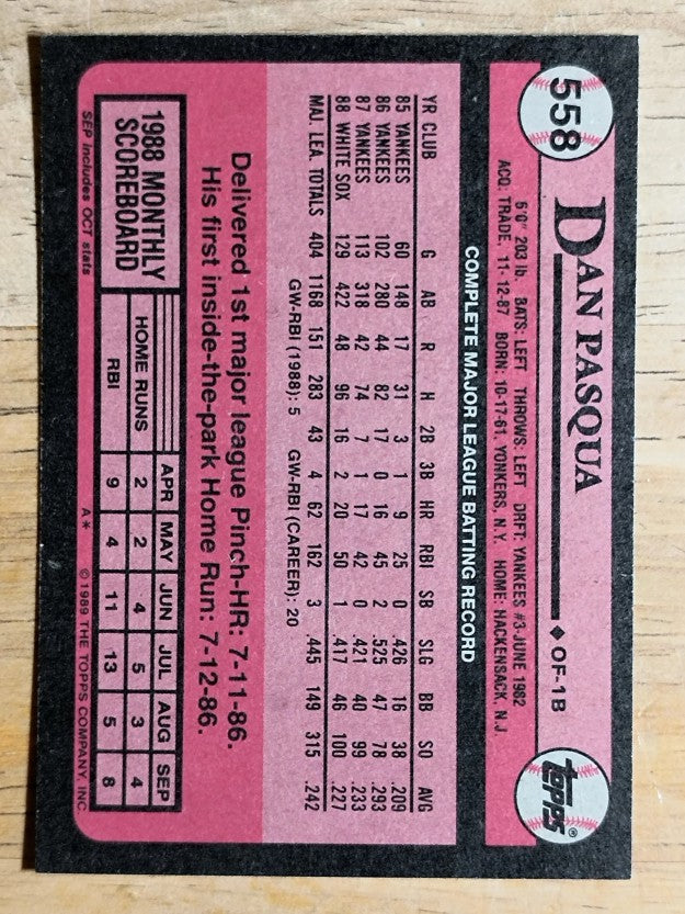 1989 Topps #558 Dan Pasqua