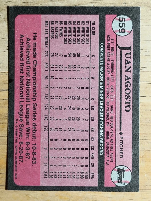 1989 Topps #559 Juan Agosto