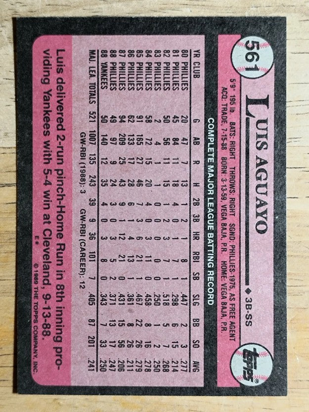 1989 Topps #561 Luis Aguayo
