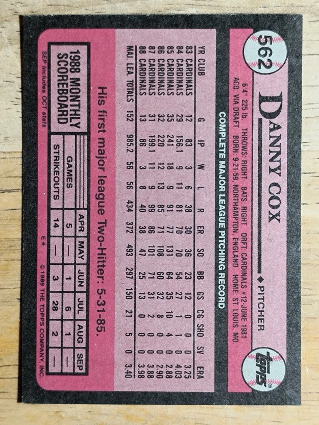 1989 Topps #562 Danny Cox