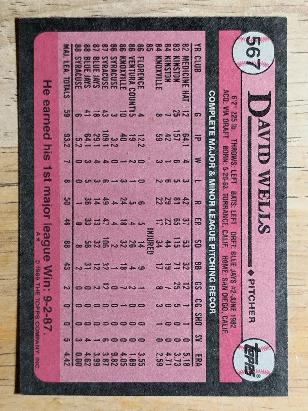 1989 Topps #567 David Wells