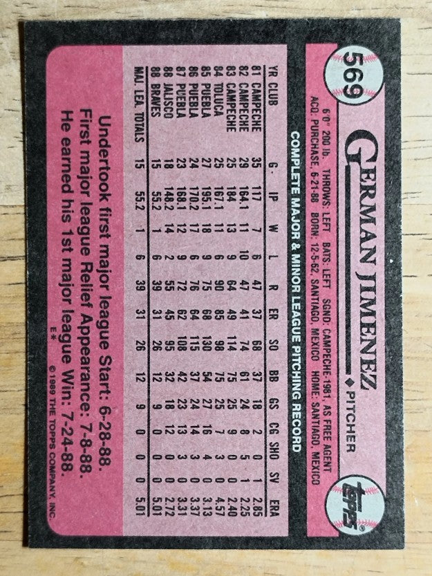 1989 Topps #569 German Jimenez