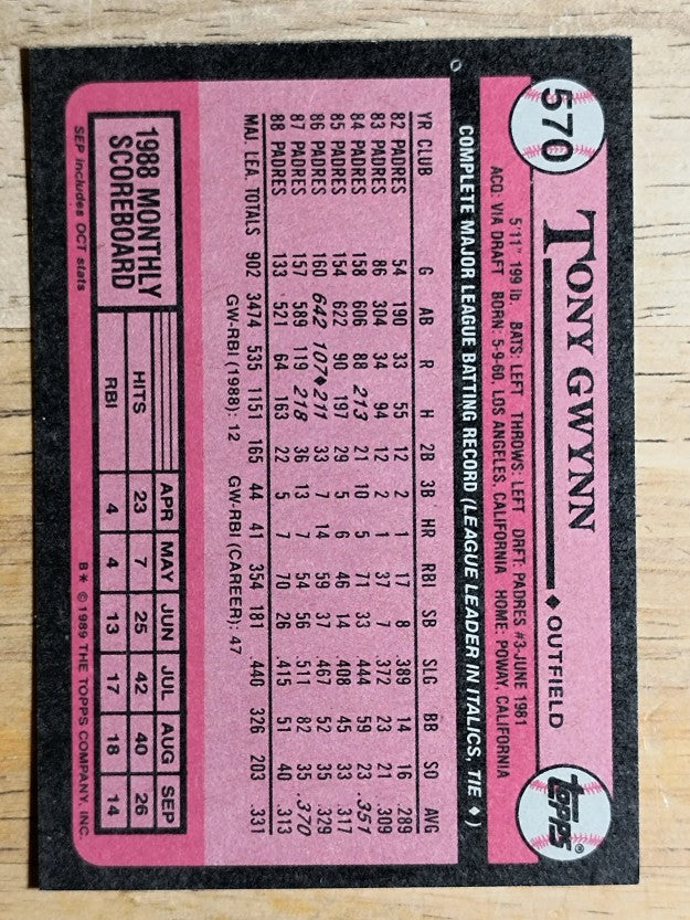 1989 Topps #570 Tony Gwynn