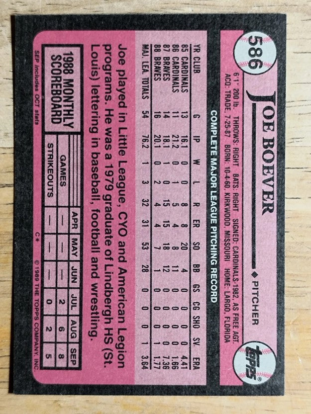 1989 Topps #586 Joe Boever