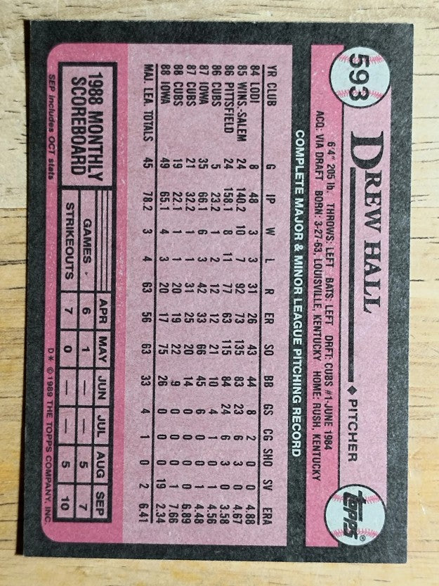 1989 Topps #593 Drew Hall