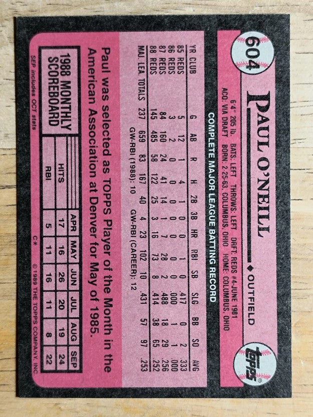 1989 Topps #604 Paul O'Neill