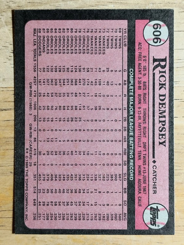 1989 Topps #606 Rick Dempsey