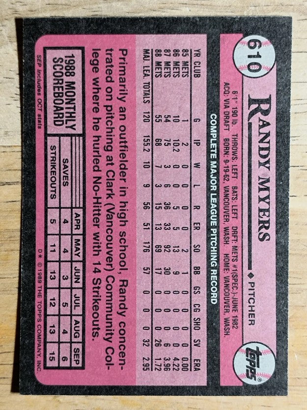 1989 Topps #610 Randy Myers