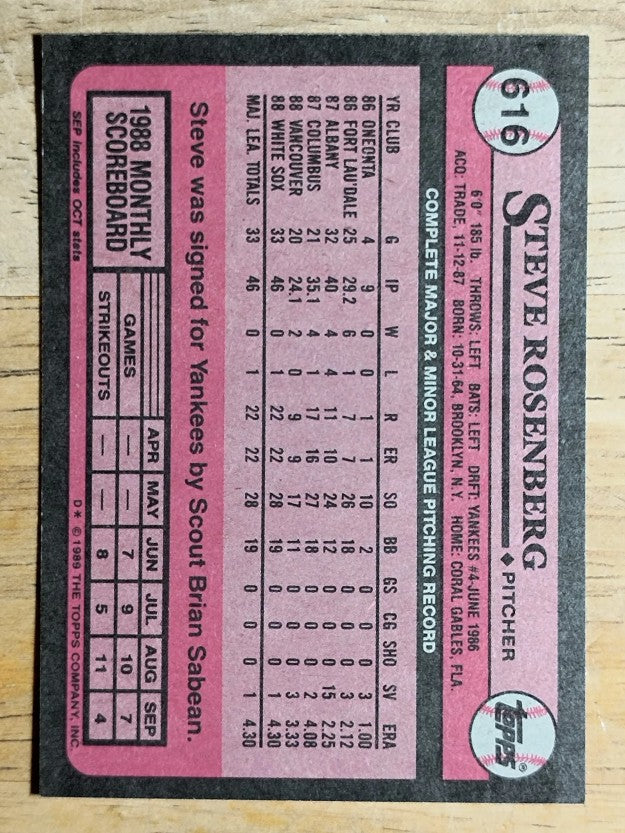 1989 Topps #616 Steve Rosenberg