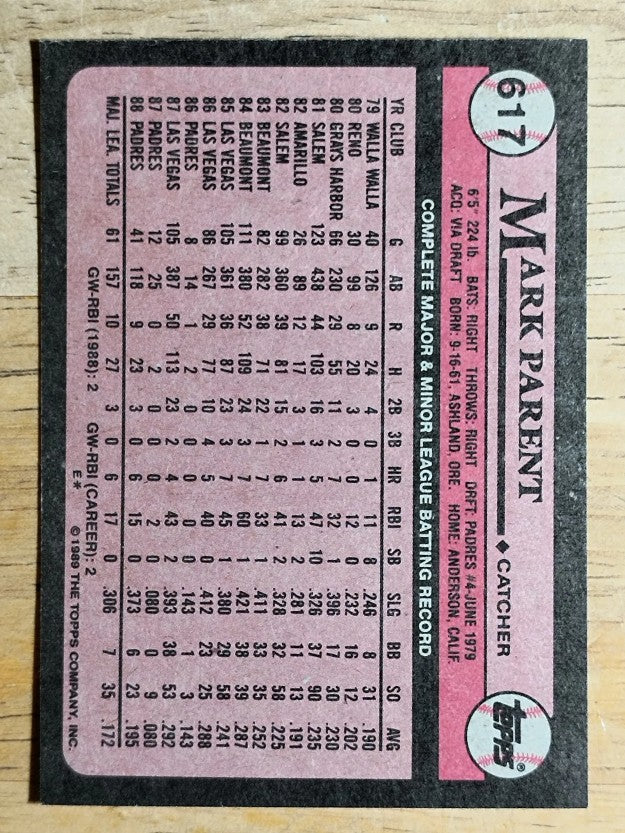1989 Topps #617 Mark Parent RC