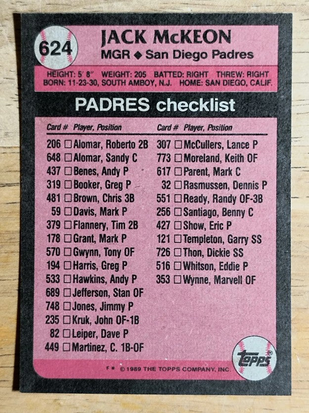 1989 Topps #624 Jack McKeon MG