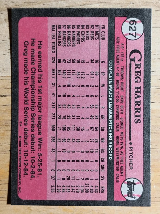 1989 Topps #627 Greg A. Harris