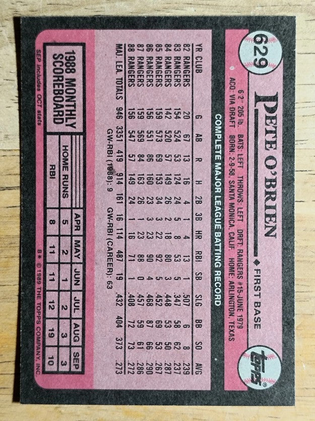 1989 Topps #629 Pete O'Brien