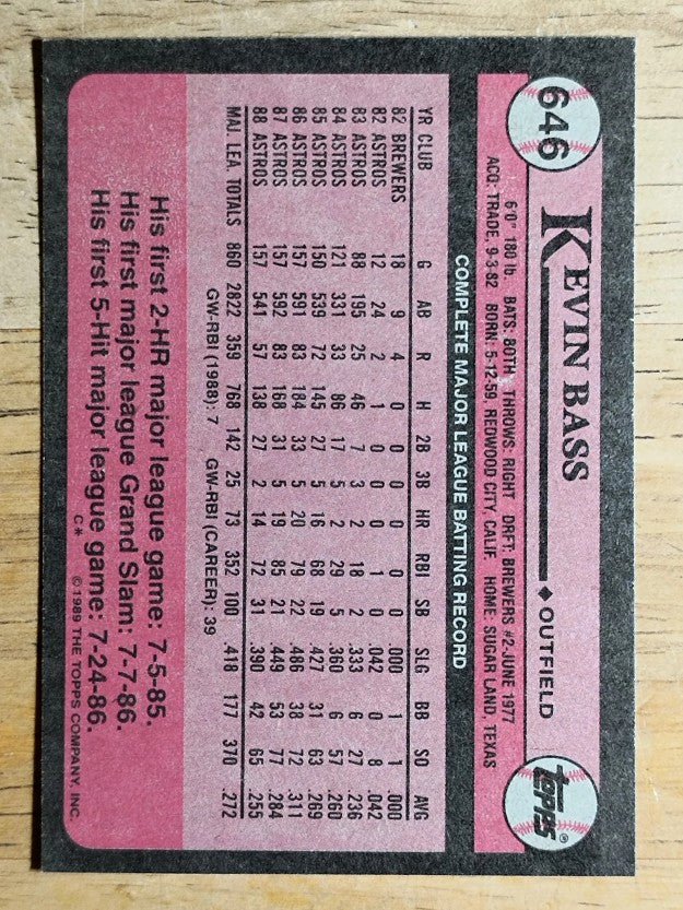 1989 Topps #646 Kevin Bass