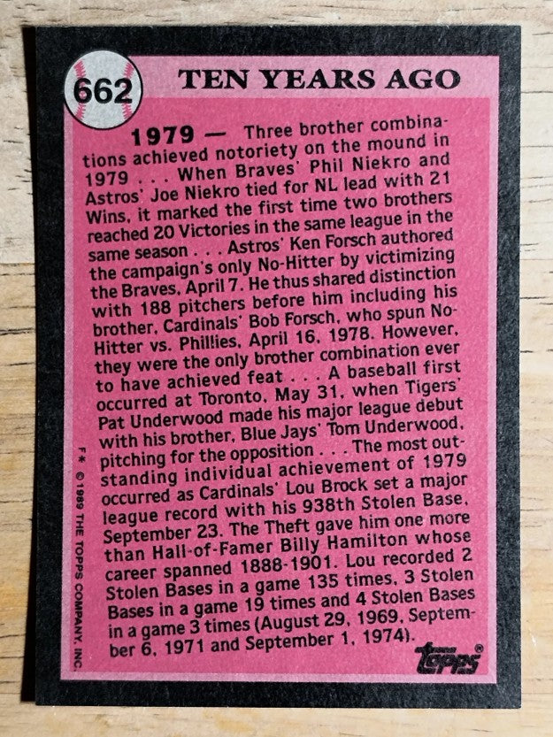 1989 Topps #662 Lou Brock TBC79