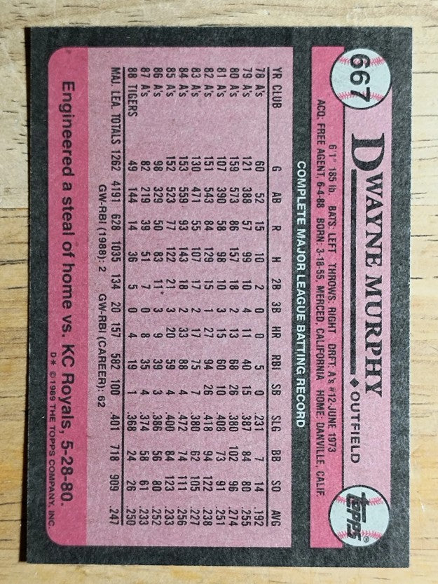 1989 Topps #667 Dwayne Murphy