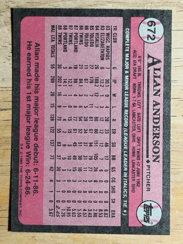 1989 Topps #672 Allan Anderson