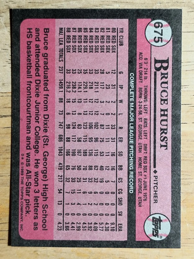 1989 Topps #675 Bruce Hurst