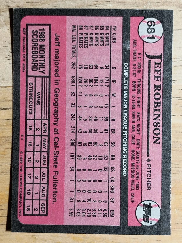 1989 Topps #681 Jeff D. Robinson