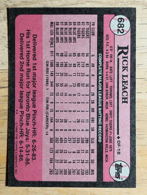 1989 Topps #682 Rick Leach