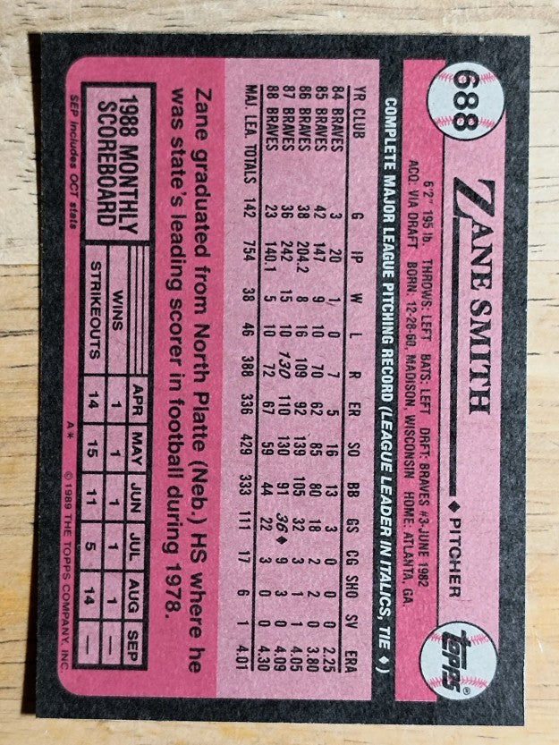 1989 Topps #688 Zane Smith