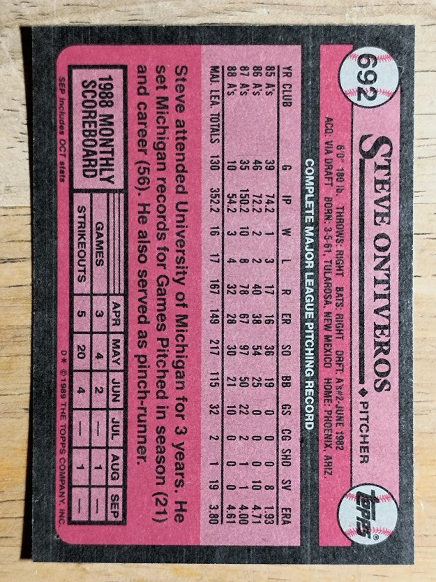 1989 Topps #692 Steve Ontiveros
