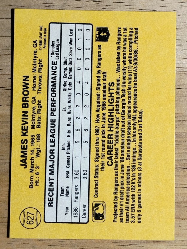 1987 Donruss #627 Kevin Brown RC