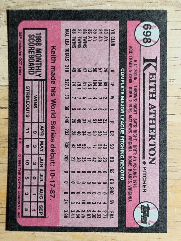1989 Topps #698 Keith Atherton