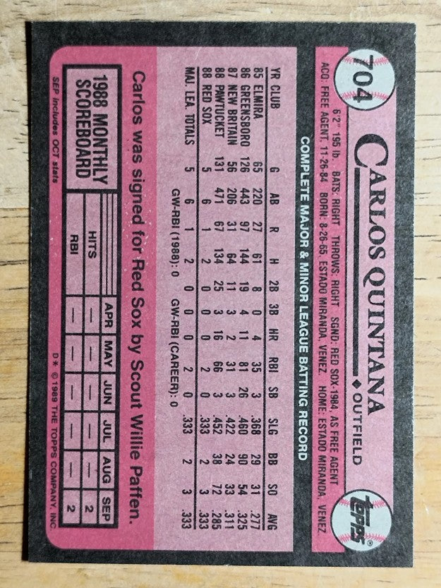 1989 Topps #704 Carlos Quintana RC