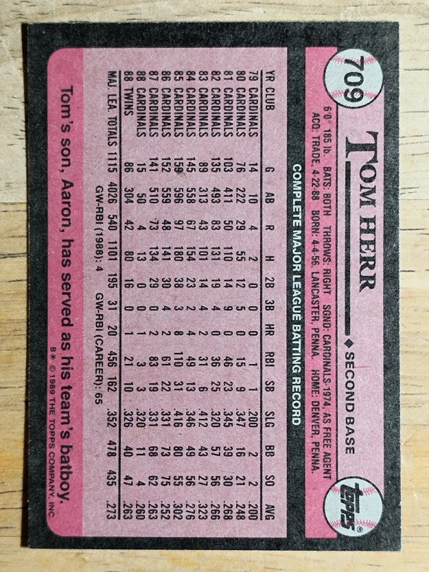 1989 Topps #709 Tom Herr