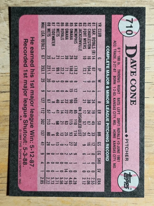 1989 Topps #710 David Cone