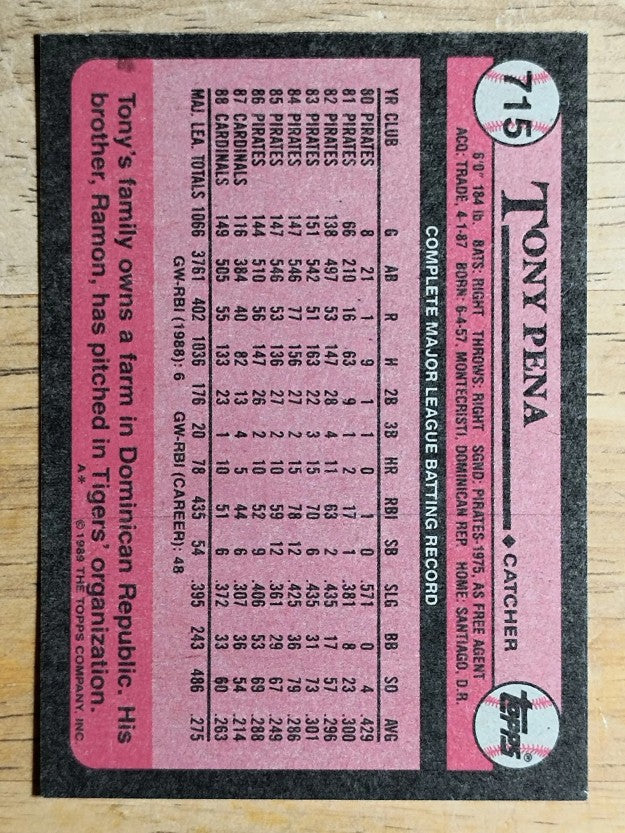1989 Topps #715 Tony Pena