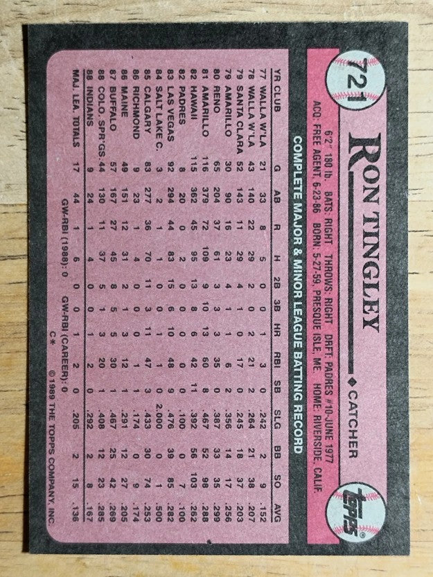 1989 Topps #721 Ron Tingley