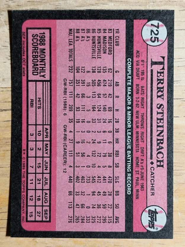 1989 Topps #725 Terry Steinbach