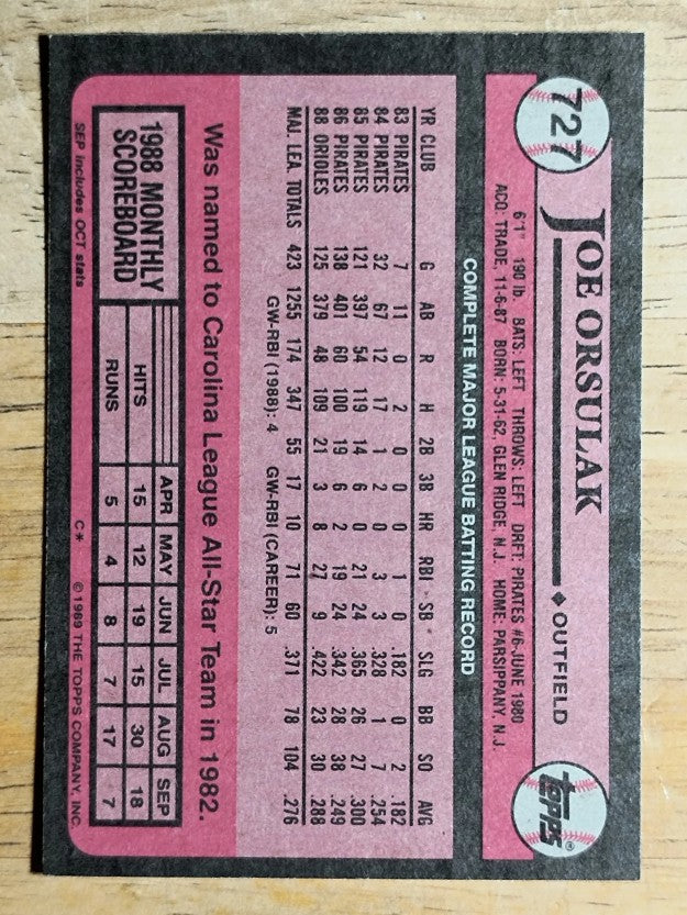 1989 Topps #727 Joe Orsulak