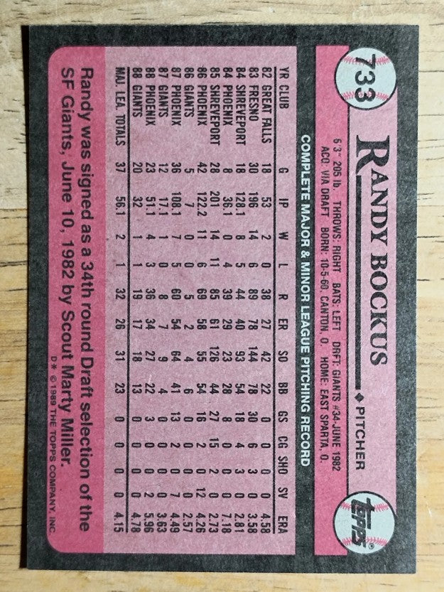 1989 Topps #733 Randy Bockus