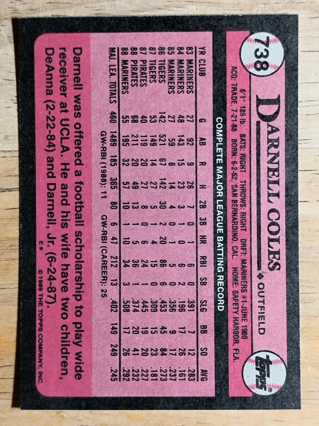 1989 Topps #738 Darnell Coles
