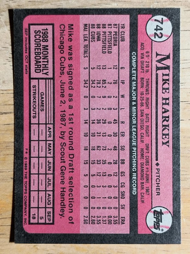 1989 Topps #742 Mike Harkey FS RC